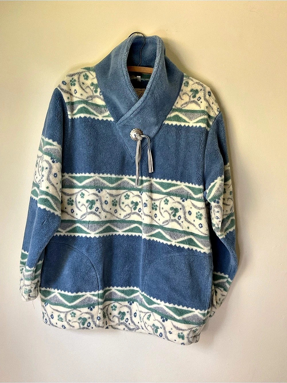 Vintage 80s USA made Woolrich Fleece Pullover in Blue & Green Size Small